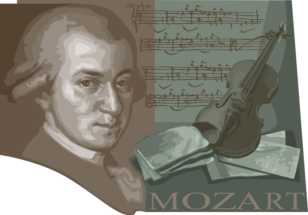 Vector Illustration of Wolfgang Amadeus Mozart, Influential Composer of the Classical Era of Music