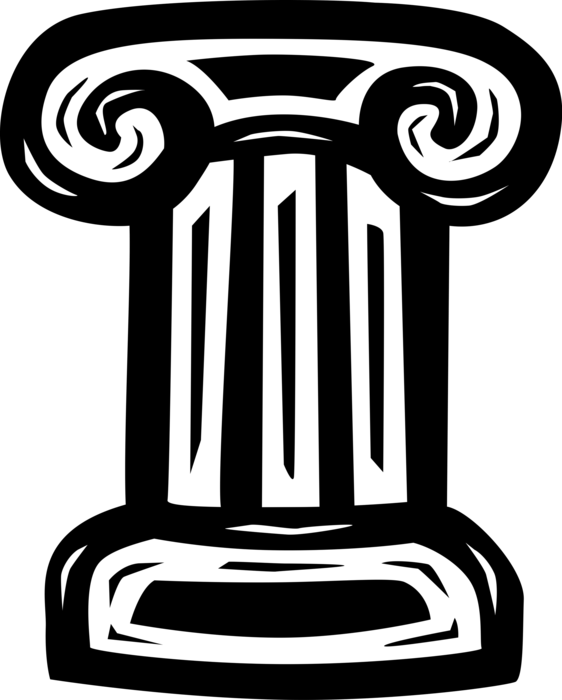 Vector Illustration of Ancient Classic Greek Architecture Ionic Order Column Pedestal with Capital Volutes