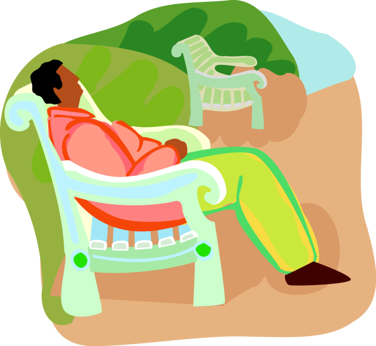 Vector Illustration of Relaxing on Park Bench in Public Park