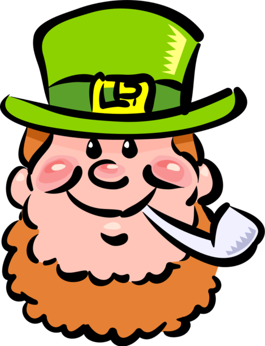 Vector Illustration of St Patrick's Day Leprechaun with Beard and Pipe