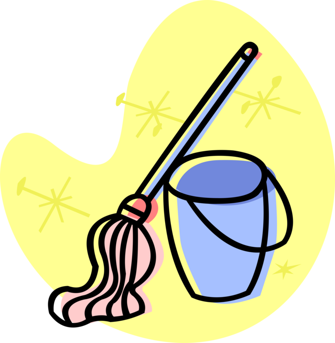 Vector Illustration of Mop and Pail used for Cleaning and Washing Floors