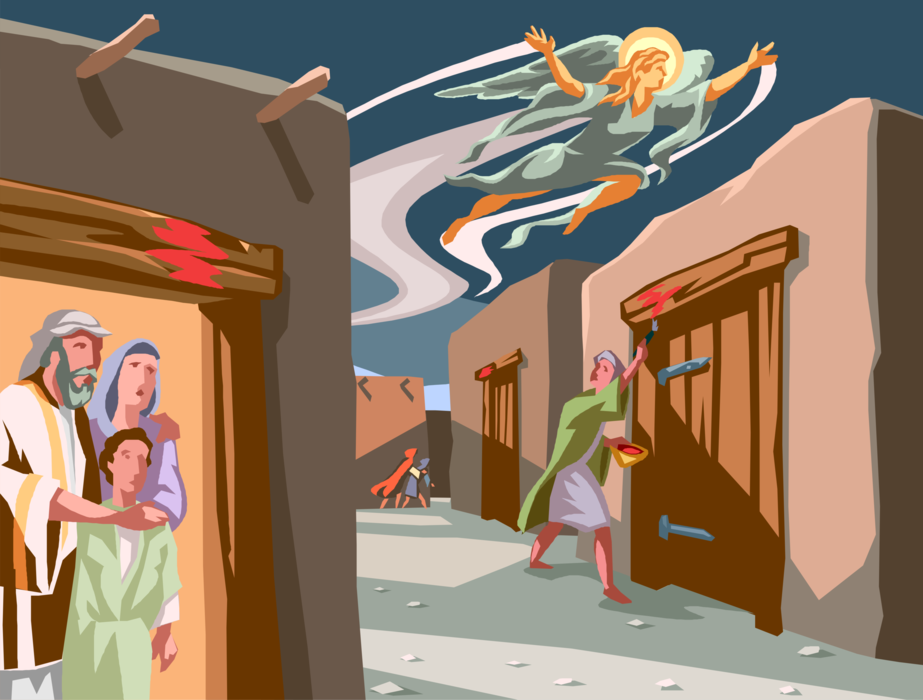 Vector Illustration of The First Passover and the Festival of Unleavened Bread Biblical Story