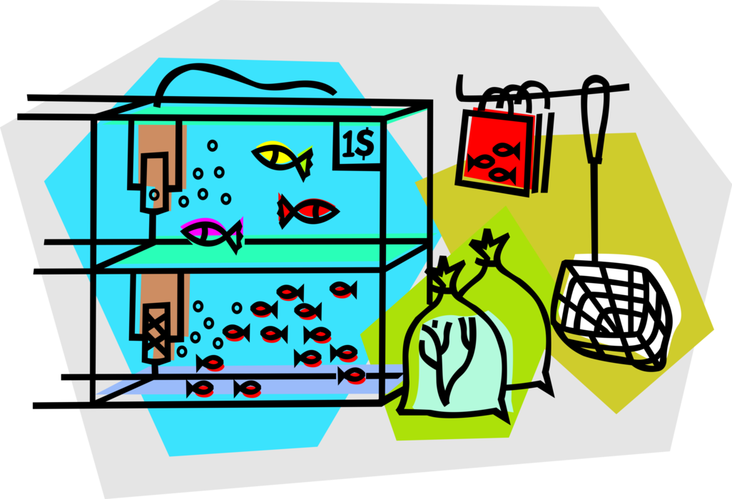 Vector Illustration of Retail Pet Store with Aquarium Fish Tanks and Tropical Fish