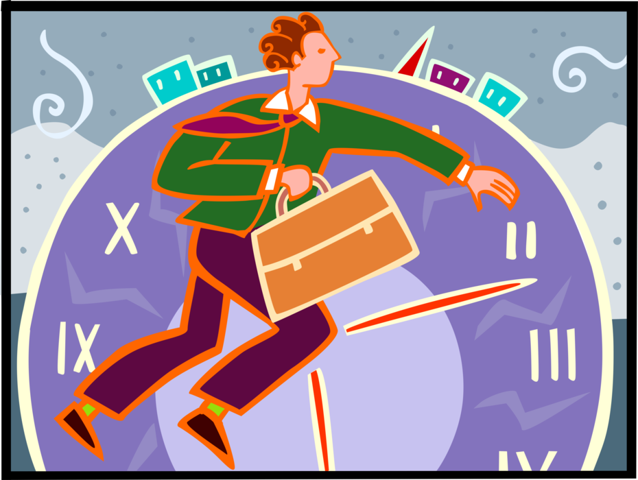 Vector Illustration of Businessman in Running Race Against Time