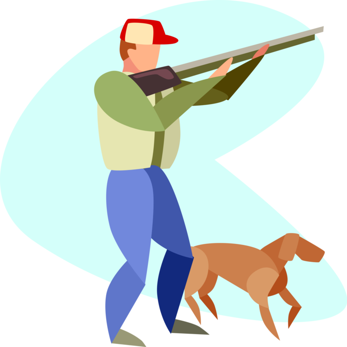 Vector Illustration of Waterfowl Duck Hunter Hunting with Rifle and Retriever Dog