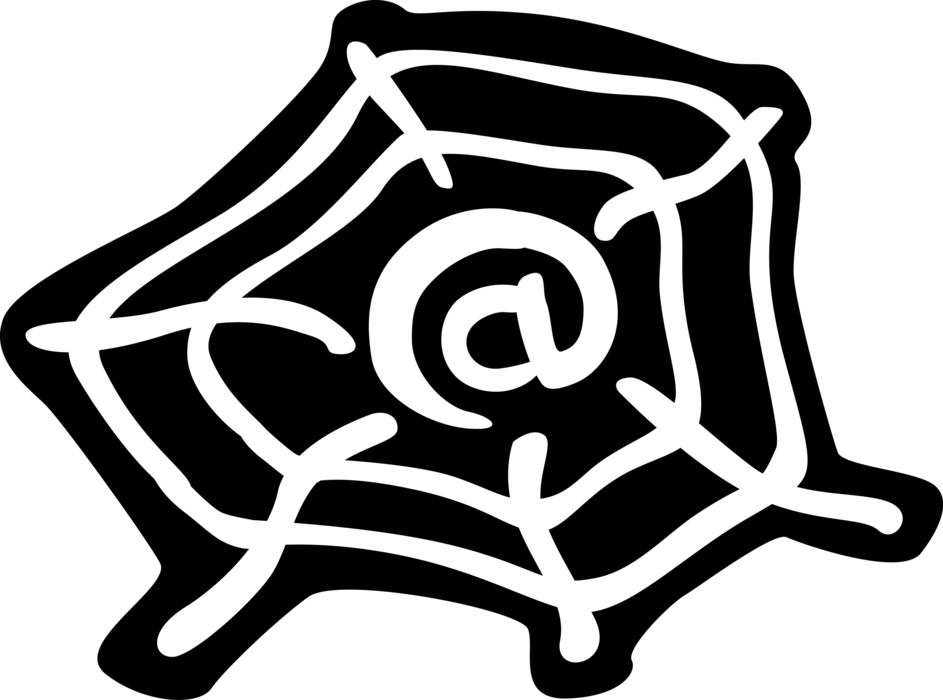 Vector Illustration of Arachnid Spider Web with Email Correspondence @ Sign