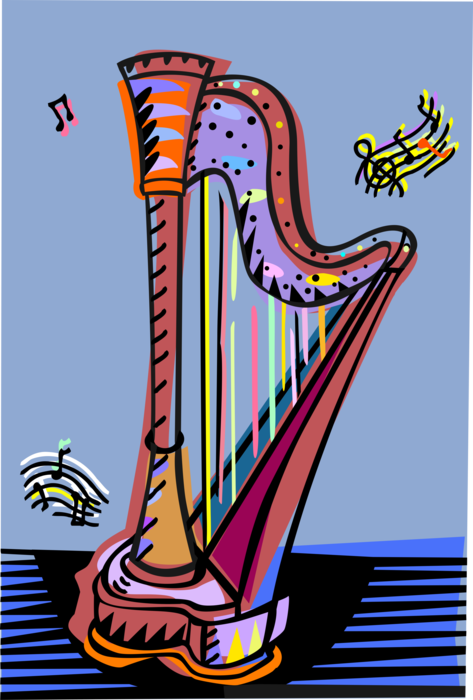 Vector Illustration of Harp Stringed Musical Instrument