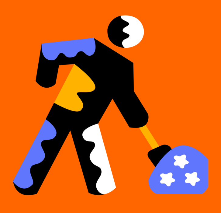 Vector Illustration of Construction Worker Digs Hole with Shovel