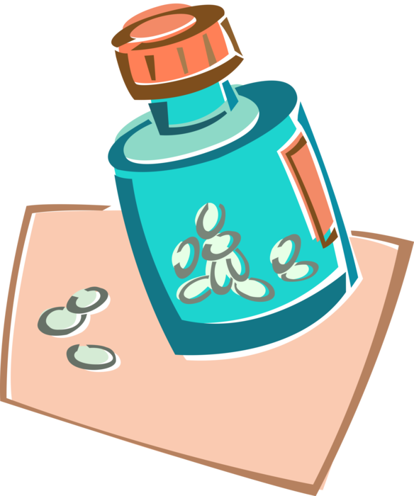 Vector Illustration of Medical Prescription Drug Medication Medicine Pill Bottle with Medication Tablets