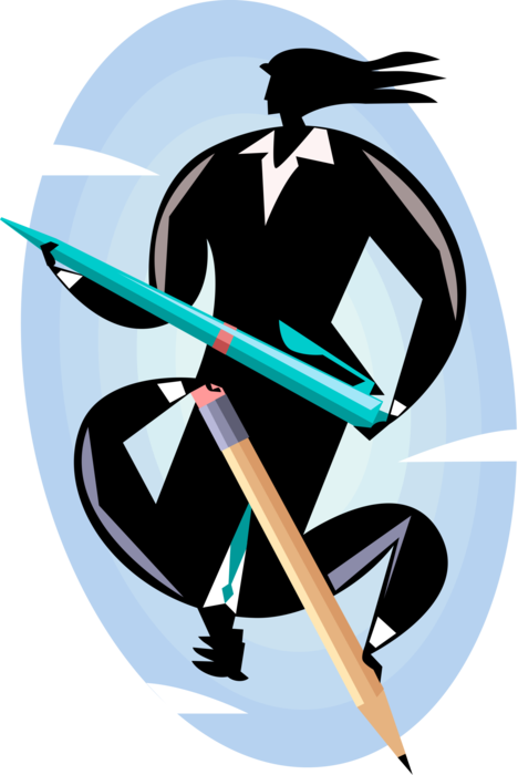 Vector Illustration of Businessman and Businesswoman with Pen and Pencil Writing Instruments