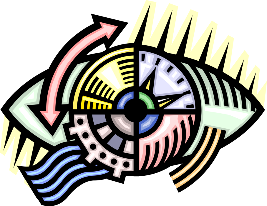 Vector Illustration of Gear Cogwheel Rotating Machine Mechanism with Cut Teeth or Cogs