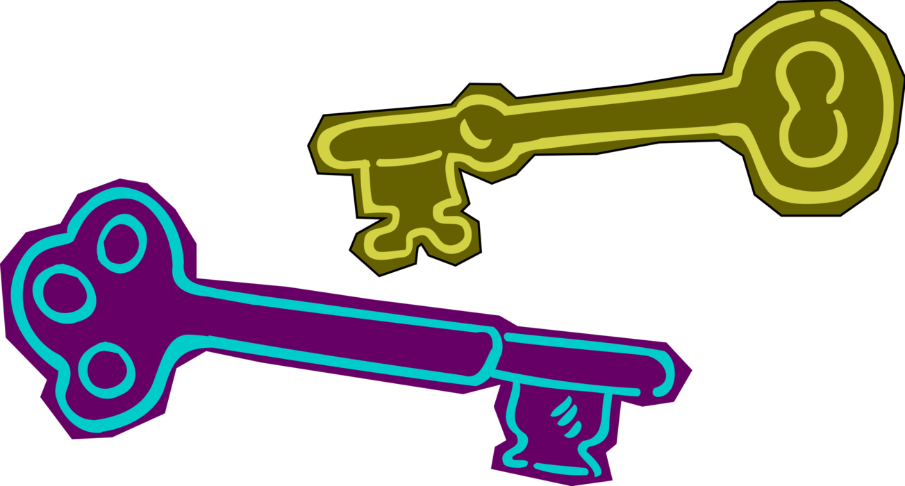 Vector Illustration of Security Key used to Lock or Unlock Padlock Mechanical Security Fastening Device