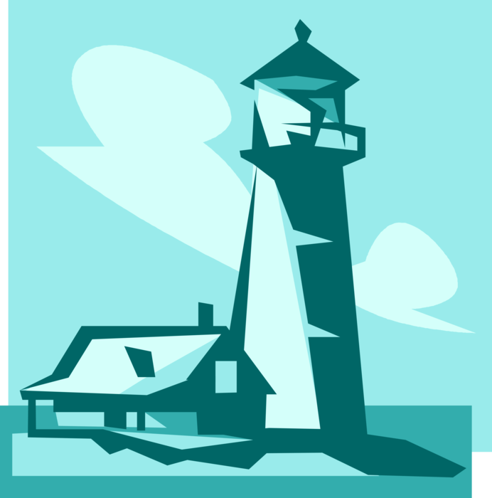 Vector Illustration of Lighthouse Beacon Emits Light as Navigational Aid for Maritime Vessels