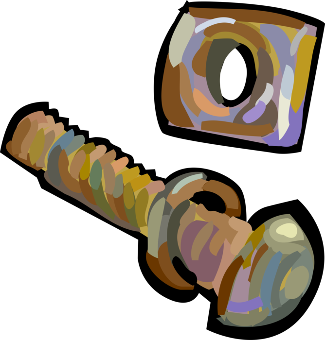 Vector Illustration of Nut and Bolt Threaded Fastener Related to Screws