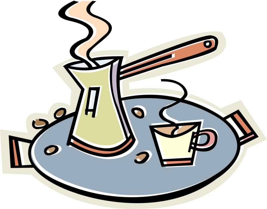 Vector Illustration of Turkish Coffee Türk Kahvesi Unfiltered Coffee Served from Copper Cezve