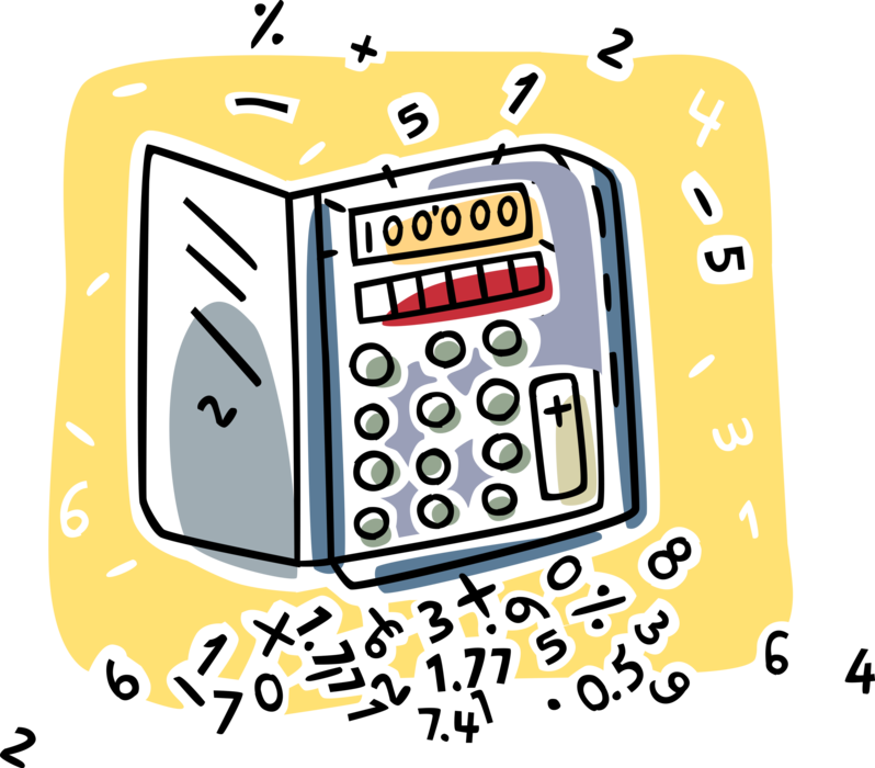Vector Illustration of Calculator Portable Electronic Device Performs Basic Operations of Mathematics
