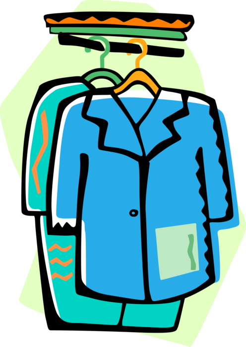 Vector Illustration of Fashion Apparel Clothes Hanging in Closet