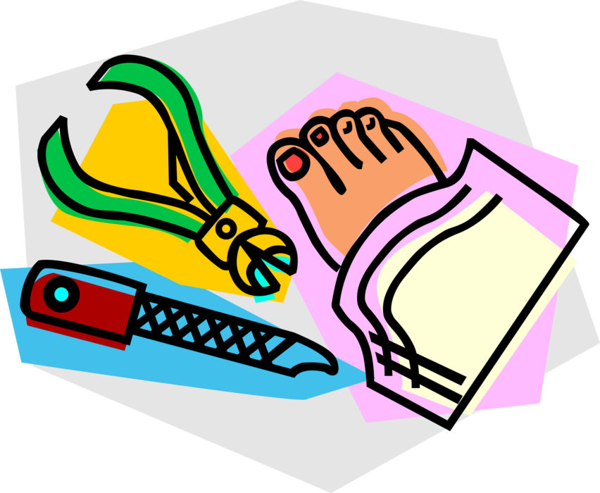 Vector Illustration of Pedicure Nail Clippers and File with Foot