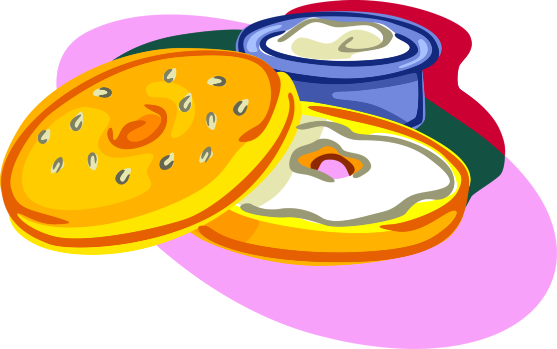 Vector Illustration of Bagel Bread Product with Cream Cheese