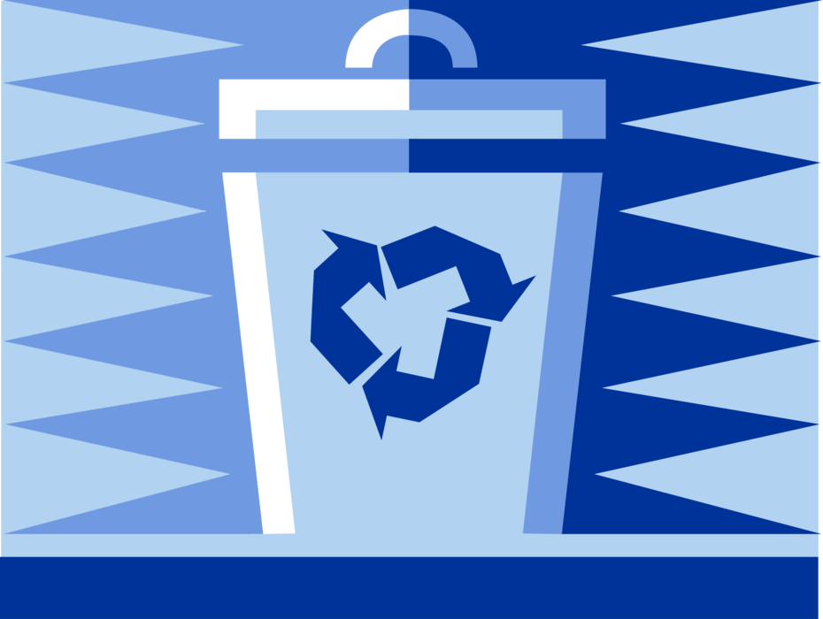Vector Illustration of Recycle Blue Box Receptacle with Glass Bottles with International Recycling Logo