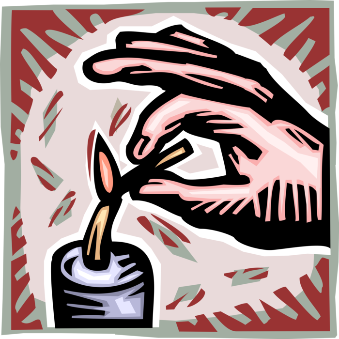Vector Illustration of Hand Lighting Candle with Match