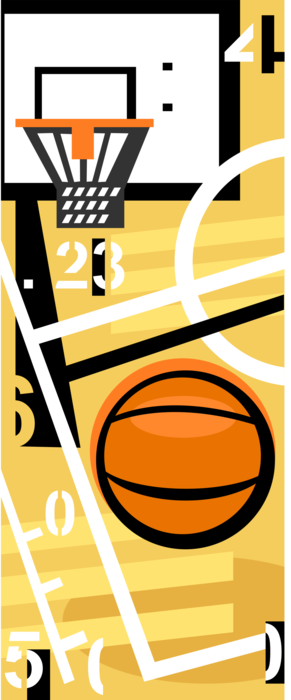 Vector Illustration of Sport of Basketball with Ball and Net Hoop