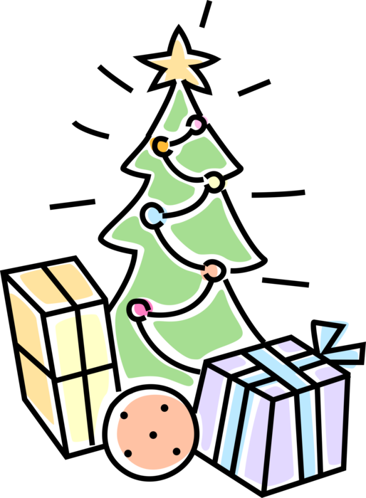 Vector Illustration of Festive Season Christmas Tree and Present Gifts