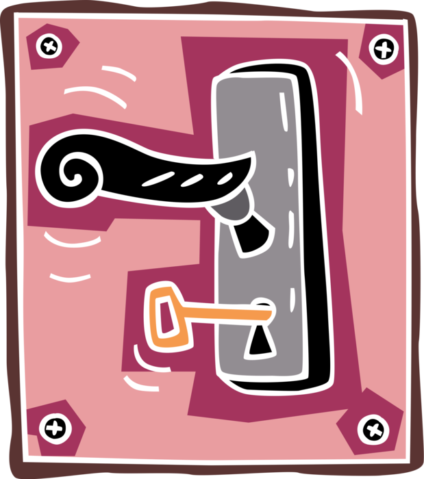 Vector Illustration of Door Padlock Lock Handle with Security Key