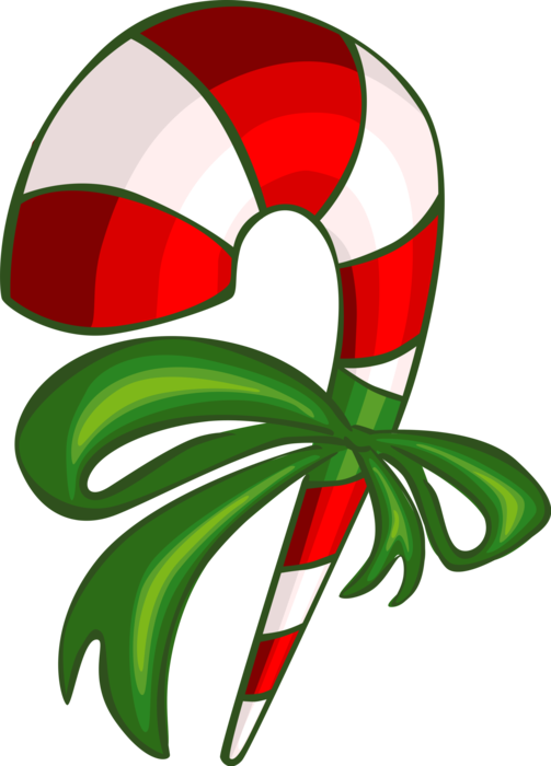 Vector Illustration of Traditional Christmas Candy Cane Peppermint Stick with Christmas Ribbon Bow