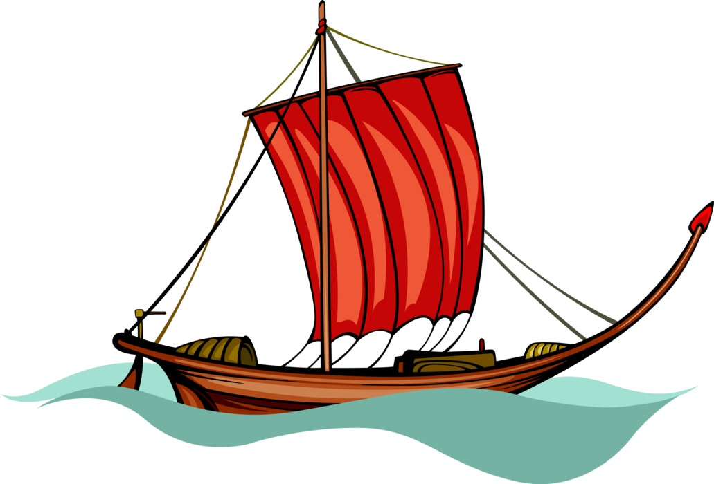 Vector Illustration of Sailing Vessel Sailboat Under Sail on Ocean