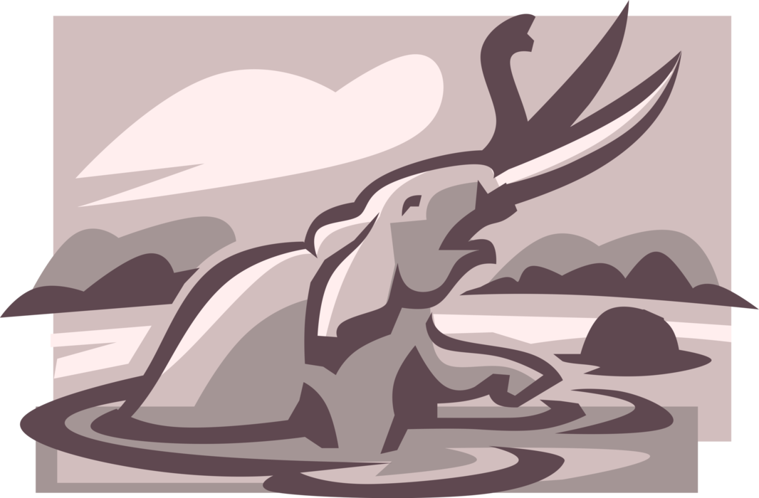 Vector Illustration of African Elephant with Tusks in Water