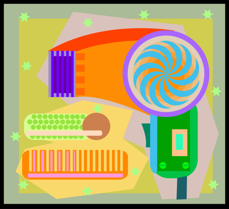 Vector Illustration of Personal Grooming Blow Dryer with Comb