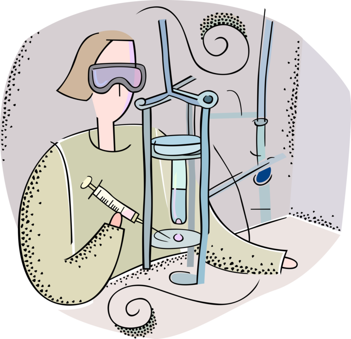 Vector Illustration of Research Scientist Conducts Experiment with Syringe