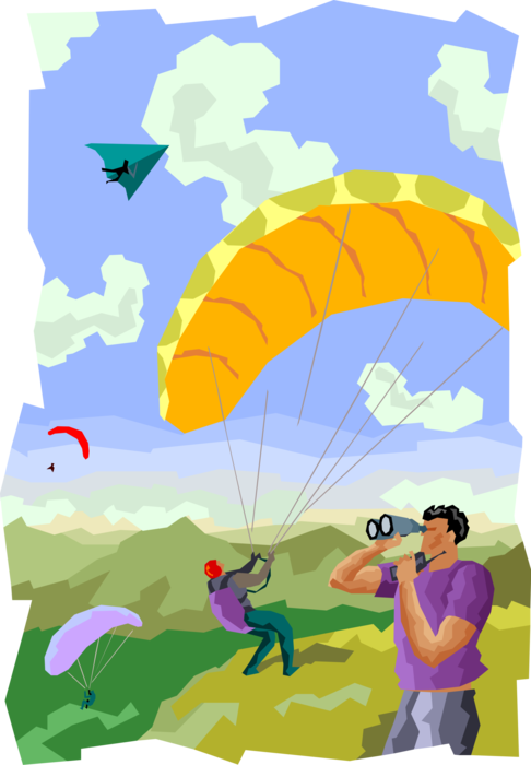 Vector Illustration of Parasailing and Hang Gliding Recreational Kiting