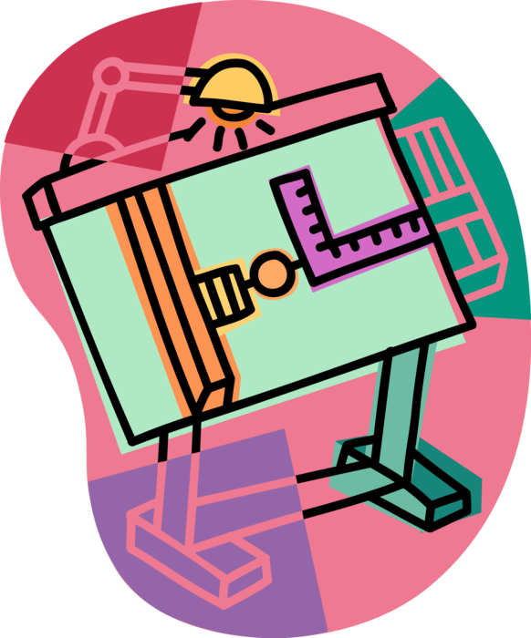 Vector Illustration of Drafting Table used by Draftsman or Draughtsman to Prepare Technical Drawings