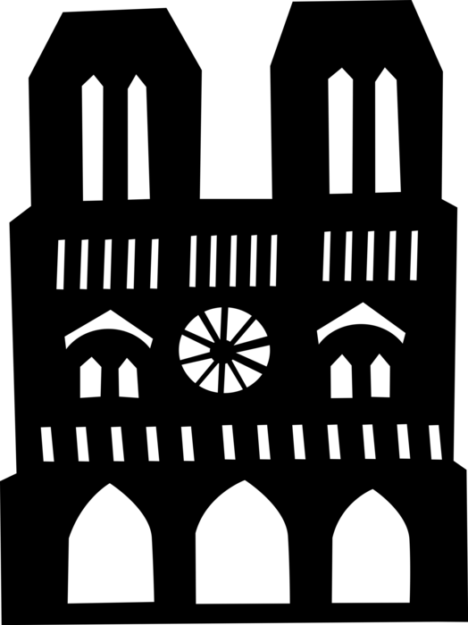 Vector Illustration of Christian Church Cathedral House of Worship of Notre Dame, Paris, France