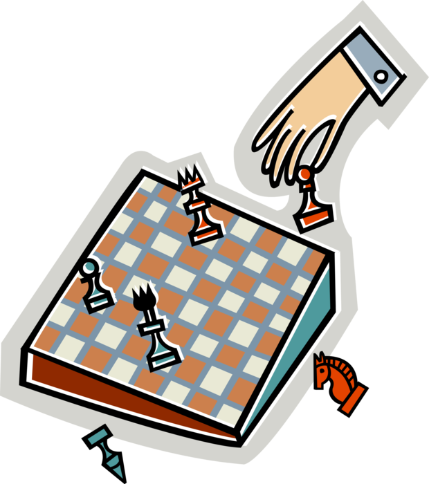 Vector Illustration of Hand Moves Pawn in Chess Game