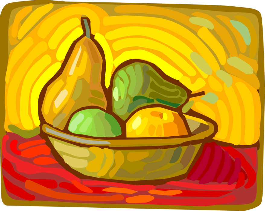 Vector Illustration of Bowl of Fruit with Pears and Apples