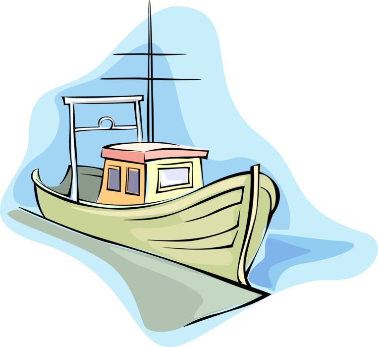 Vector Illustration of Fishing Boat Watercraft Vessel on Water