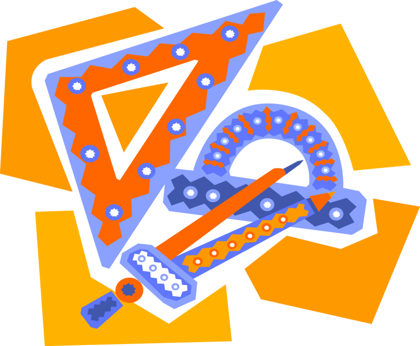 Vector Illustration of Measurement Tools with Compass, Protractor and Triangle Ruler