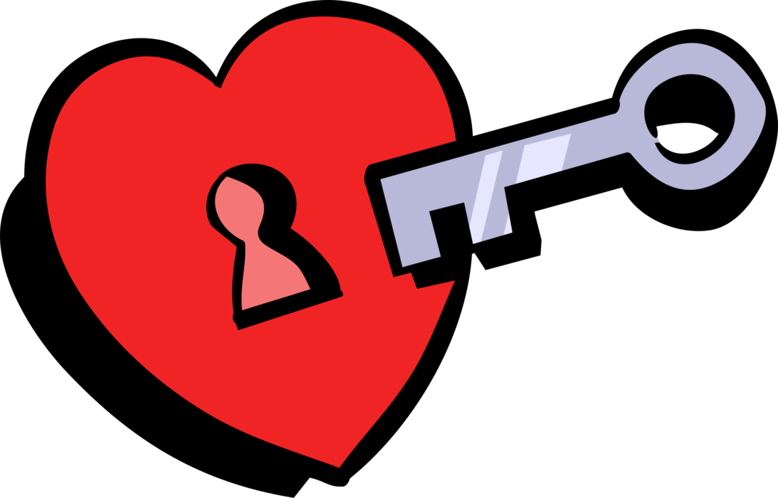 Vector Illustration of Security Key Unlocks Love Heart Lock