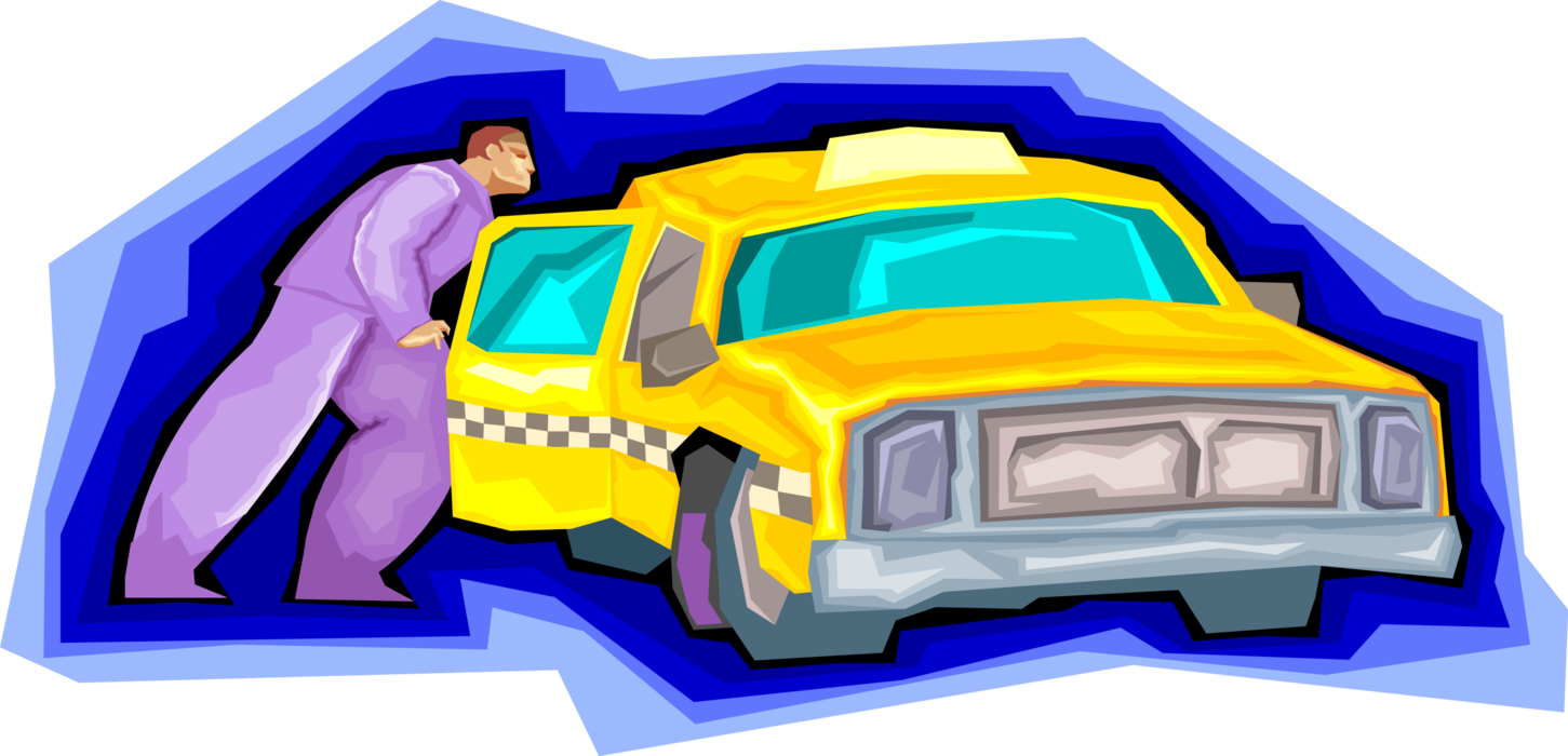 Vector Illustration of Passenger and Taxicab Taxi or Cab Vehicle for Hire Automobile Motor Car