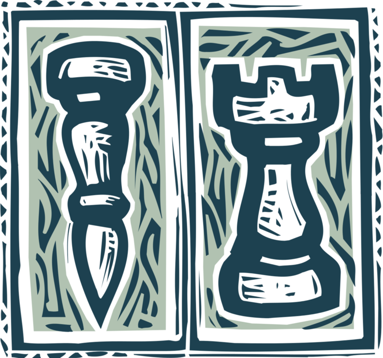 Vector Illustration of Competitive Game of Chess with Bishop and Rook Castle 