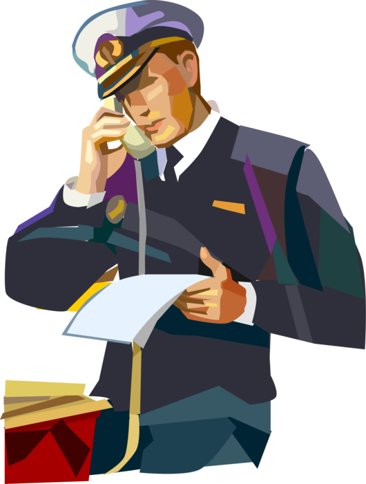 Vector Illustration of Navy Captain Talks on Telephone