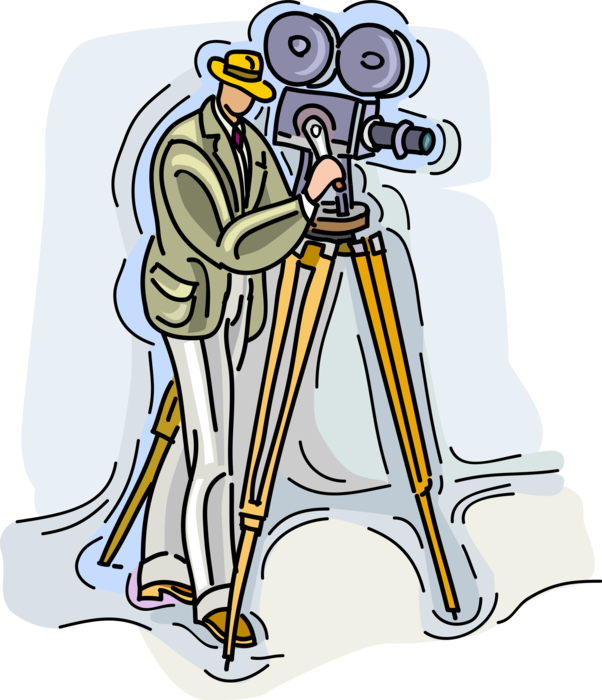 Vector Illustration of Hollywood Cinematic Motion Picture Movie Cameraman Filming