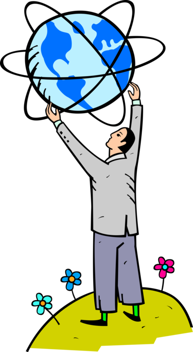 Vector Illustration of Man with Atomic World in His Hands