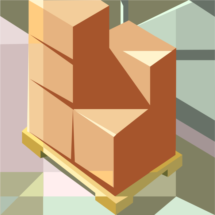 Vector Illustration of Warehouse Pallet or Skid with Shipping Boxes or Cartons