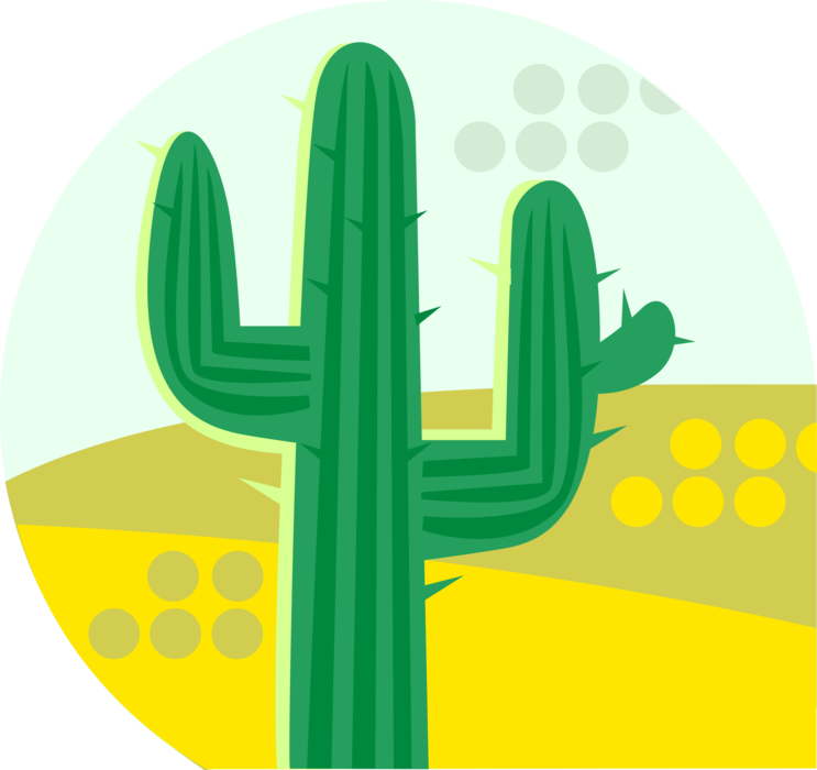 Vector Illustration of Desert Vegetation Succulent Cactus Growing in the Desert