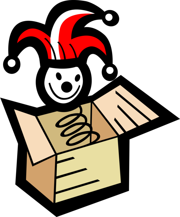 Vector Illustration of Jack-in-the-Box Boxing Glove Children's Toy Plays Melody and Pops Open
