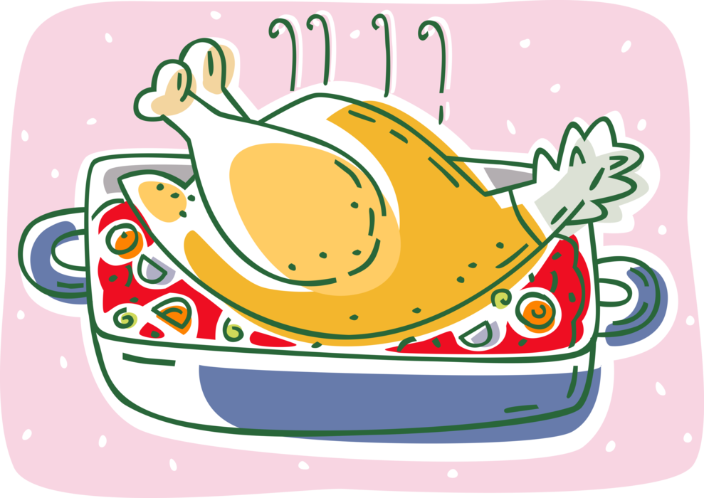 Vector Illustration of Roast Poultry Turkey Traditional Thanksgiving or Christmas Dinner
